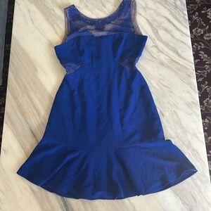 BCBGMaxAzria Blue Ruffled Sleeveless Sheath Mini Dress